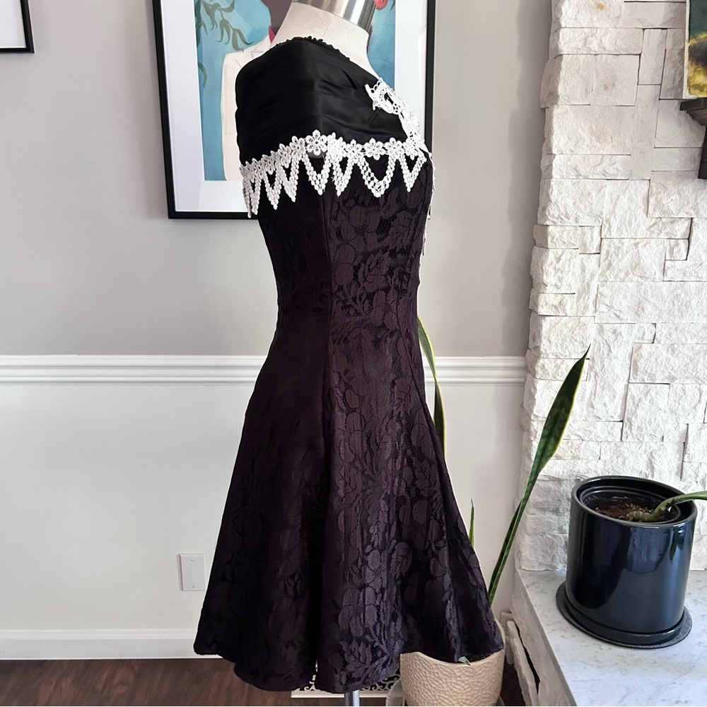 Vintage 80s Black Lace Dress Off Shoulder Gothic Prom Cocktail Size XS - Picture 5 of 12